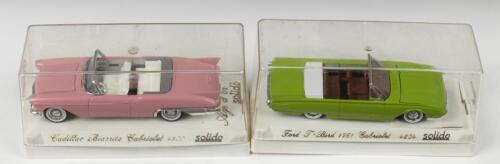 AMERICAN CARS: Two 1:43 scale solido&nbsp;models. Cadillac Biarritz Cabriolet (4500) & Ford T Bird 1961 Cabriolet (4504)