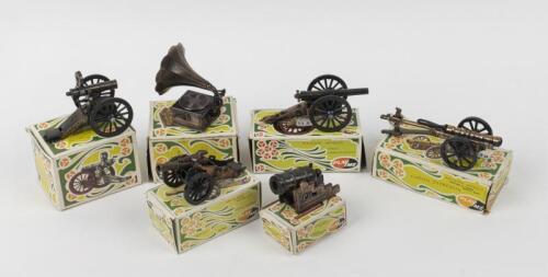 PENCIL SHARPENERS: A collection of Spainish made metal pencil sharpeners by PLAYME&nbsp;in the form of&nbsp;cannons and gramophone