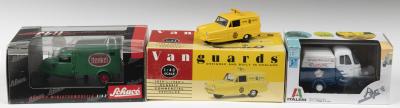 COMMERCIAL VEHICLES: Three 1:43 scale commercial vehicle models. Schuco Tempo Kastenwagen in Henkel livery & ITALERI Piaggo Ape C2 Furgone Pubblicitario - 1960 in blue/white Negroni livery