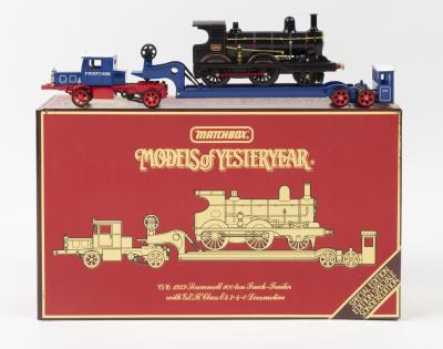 MODELS OF YESTERYEAR: A 1:64 scale Matchbox MODELS OF YESTERYEAR Special Edition YS-16 1929 Scammell 100 ton Truck-Trailer with G.E.R Class E4 2-4-0 Locomotive