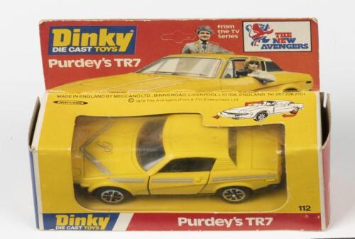 TRIUMPH: A Dinky Purdey's TR7&nbsp;(112) in yellow. As featured in THE NEW AVENGERS