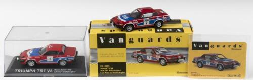 TRIUMPH: Two Triumph TR7 1:43 scale models. Vanguards Triumph TR7 V8 (VA10505), as raced to fourth place in the 1978 RAC Rally by Tony Pond and Fred Gallagher