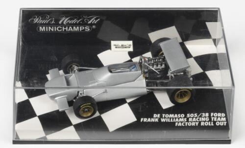 DE TOMASO: A Paul's Model Art/MINICHAMPS 1:43 scale DE TOMASO 505/38 FORD FRANK WILLIAMS RACING TEAM FACTORY ROLL OUT