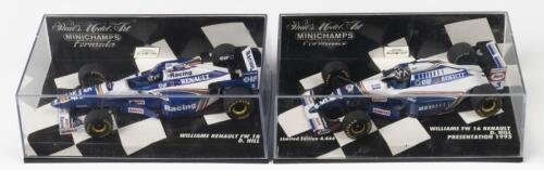 HILL: Two Paul's Model Art/MINICHAMPS 1:43 scale WILLIAMS RENAULT as driven by Damon Hill. Limited Edition WILLIAMS FW16 RENAULT as presented in 1995, one of 4,444 pieces & WILLIAMS RENAULT FW 18