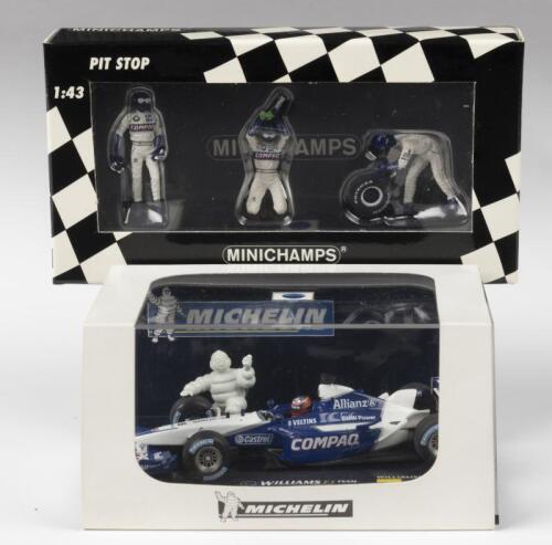 WILLIAMS: Two WILLIAMSF1 items. MICHELIN WILLIAMSF1 TEAM BMW FW24 model, as raced by J.P.MONTOYA, L.E '0681'/1008 & MINICHAMPS Williams Tyre Change Set 1