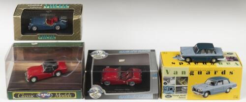 TRIUMPH: A small collection of 1:43 scale Triumph models. Limited Edition Lledo Collectibles Vanguards Triumph Herald Saloon (VA&nbsp;05012) & Limited Edition VITESSE TRIUMPH TR3 1956 OPEN CONVERTIBLE (LO57 B) L.E 4647/7500