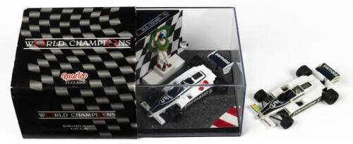 BRABHAM: Two 1:43 scale BRABHAM BT-49C models, one a Limited Edition diorama set by Quartzo celebrating the clinching of 1981 Formula&nbsp;1 World Championship by Nelson Piquet (QWC99014). Limited Edition of 4000pcs, numbered '1532' & metal TENARIV&nbsp;BRABHAM BT-