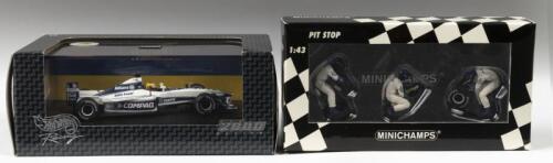 WILLIAMS F1: Two model items related to WILLIAMSF1. 1:43 scale Hot Wheels Racing 2000 RACING Ralf Schumacher WILLIAMS F1&nbsp;BMW (26746) & MINICHAMPS Williams Tyre Change Set 2