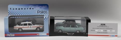 TRIUMPH: Two 1:43 scale Triumph models. LIMITED EDITION CORGI Vanguards TRIUMPH 2.5 CLEVELAND CONSTABULARY TRAFFIC CAR (VA 08211) L.E '1174'/3010 & NEO SCALE MODELS Triumph 2000 Mk.1 in light green