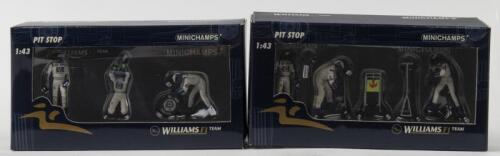 WILLIAMSF1: Two MINICHAMPS 1:43 scale WILLIAMSF1 pit crew sets. WILLIAMSF1 Jack Set & WILLIAMSF1 Tyre Change Set