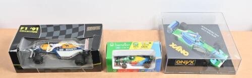 FORMULA 1: Three ONYX Formula 1 models. BENETTON FORD 1994 PRESENTATION model of the Benetton B194 as raced by Michael Schumacher in 1:24 scale & 1:43 scale Benetton B 188-89 as raced by Alessandro Nannini (Ref. 029)