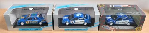 FORD: Three 1:43 scale Ford Mondeo models by MINICHAMPS and RACING REPLICAS. Two MINICHAMPS Ford Mondeo model by MINICHAMPS & RACING REPLICAS
