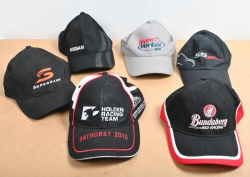 MOTORSPORT CAPS: A collection of motorsport caps. 'Bundaberg RED RACING', 'HOLDEN RACING TEAM caps
