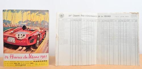 LE MANS/F1: A group of items related to 1961 Le Mans and Belgium Grand Prix. '24 Heures du Mans 1961' programme & timesheets
