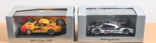 PORSCHE: Two 1:43 scale Porsche racing models. Spark 919 Hybrid & Paul's Model Art/MINICHAMPS 911 Cup 3.8 models