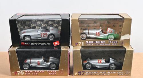 MERCEDES-BENZ: Four 1:43 scale brumm Mercedes-Benz diecast models. W125, W154, 300 SLR models