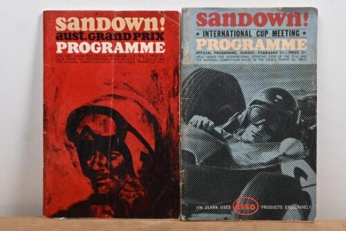 SANDOWN: Two Sandown Official Programmes from 1964 and 1965. 'sandown! aust. Grand Prix PROGRAMME' Sunday, February 9th, 1964 & 'sandown! INTERNATIONAL CUP MEETING PROGRAMME' February 21, 1965