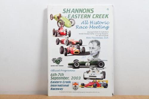 EASTERN CREEK: A 6th-7th September, 2003 Eastern Creek International Raceway Official Programme. Front cover signed by Ron Tauranac