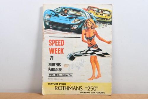 SURFERS PARADISE: An original October/November 1971 'SPEED WEEK' Surfers Paradise Official Programme. Allan Moffat signature