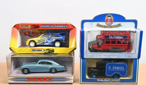 DIECAST: A collection of varied diecast models. DINKY (Matchbox) 1955 Bentley 'R' Continental in blue (DY-13) & Lledo "H.SAMUEL - Daily Mail Le Walk' delivery van. Escort signed by Malcolm Wilson