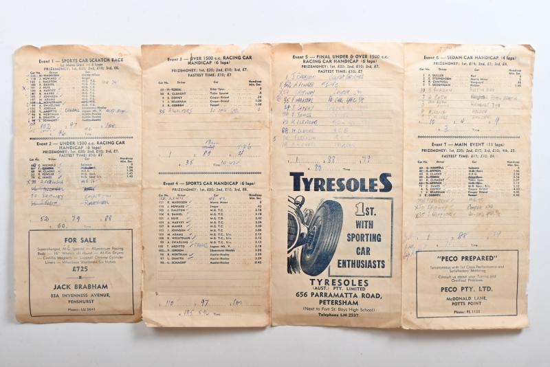 MT.DRUITT An original 16th May, 1954 'MT. DRUITT MOTOR RACES' Official