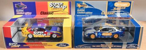 FORD: Two Limited Edition 1:43 scale Classic Carlectables Ford AU Falcon V8 Supercars models. SUPER CHEAP AUTO (Ellery) & Orrcon Racing (Larkham) racing cars