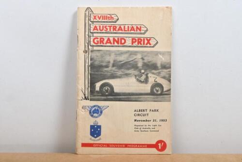 AUSTRALIAN GRAND PRIX: An original copy of 'XVIIIth AUSTRALIAN GRAND PRIX, ALBERT PARK CIRCUIT', November 21, 1953, Official Programme