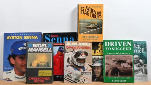 MOTOR RACING DRIVERS: A collection of hardcover books detailing the racing careers of various racing car drivers. First Edition hardbound copy of 'DRIVEN TO SUCCEED - The Alec Mildren Story' by Barry Green
