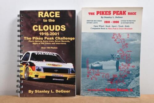 PIKES PEAK: Two publications by Stanley L. DeGeer. 'THE PIKES PEAK RACE' softcover book. Stanley L. DeGeer signatures