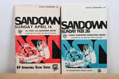 SANDOWN: Two 1967 Sandown Official Programmes. Sandown Sunday February 26, 'Tasman Championship-International Meeting' & 1967 Sandown Sunday April 16, 'VIC. Sports Car Championship Meeting' Programmes