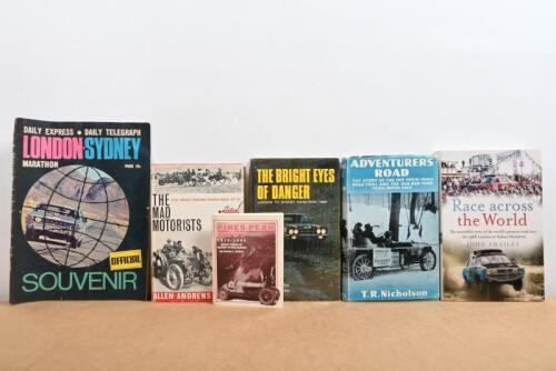 ROAD RACE: Six publications relating to road racing. First Edition copy of 'THE BRIGHT EYES OF DANGER - LONDON TO SYDNEY MARATHON 1968' hardcover book by David McKay and John Smailes