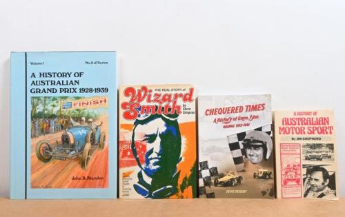 AUSTRALIAN MOTOR RACING: A interesting group of hard and soft bound books detailing Australian motor sport. 'CHEQUERED TIMES: A History of Gnoo Blas ORANGE 1953-1961' softcover book by Denis Gregory