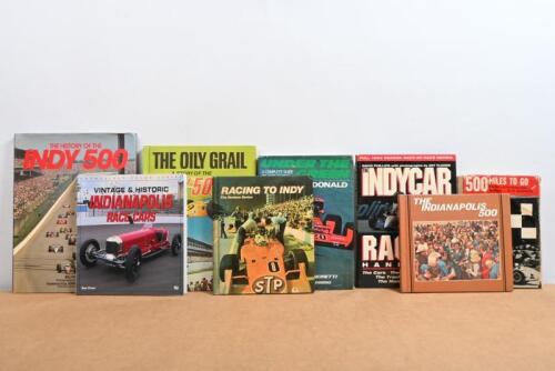 INDIANAPOLIS: A quantity of publications covering Indianapolis racing history and racing cars. 'THE HISTORY OF THE INDY 500' hardcover book by Bill Holder