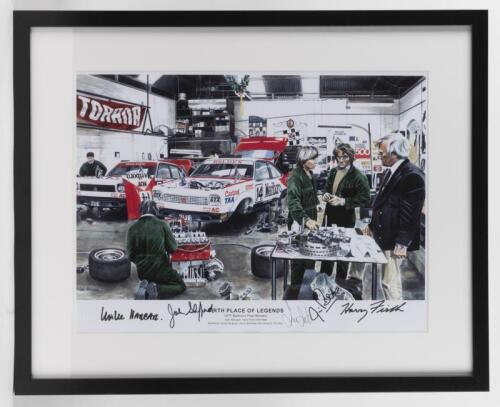 HOLDEN: A print after the original artwork titled 'Birth Place of Legends'. Artwork signed by John Sheppard, Harry Firth, Ian Tate, Jim Richards, Harry Firth & Artist