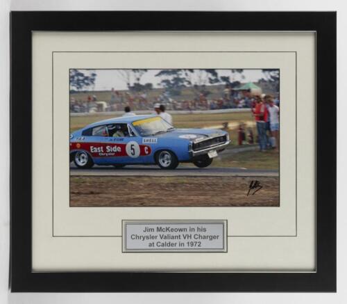 McKEOWN: A colour picture of Jim McKeown racing a Chrysler Valiant VH Charger at Calder in 1972. Picture signed by Jim McKeown