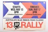 BP RALLY: An original circa 1970 paper window cling for 'AUSTRALIA'S BLUE RIBBON ROAD CLASSIC 13TH BP RALLY'