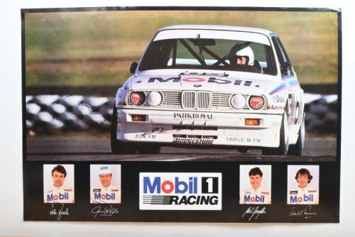 BMW: An original Mobil 1 RACING BMW Team racing poster featuring the BMW M3 of Peter Brock, Jim Richards, Neil Crompton, David Parsons