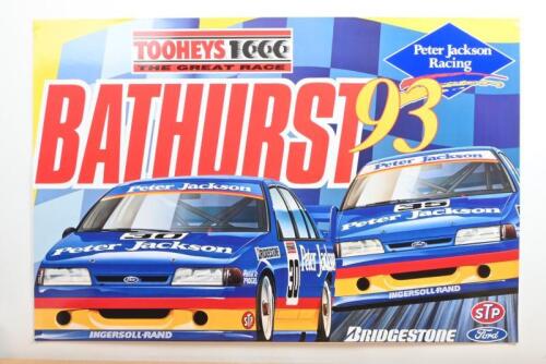 BATHURST: A 'TOOHEYS 1000, THE GREAT RACE - BATHURST 93' promotional poster featuring the Peter Jackson Racing EB Ford Falcons