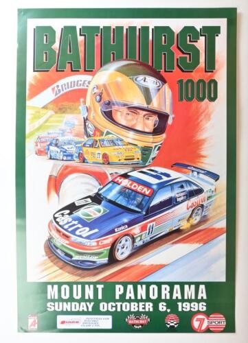 BATHURST: An original 'BATHURST 1000, MOUNT PANORAMA SUNDAY OCTOBER 6, 1996' promotional poster featuring the Castrol Racing Team VR Holden Commodore of Larry Perkins