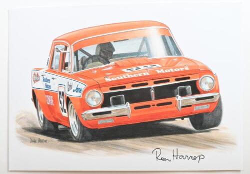 HOLDEN: A print after the original artwork depicting the EH Holden sports sedan as prepared by Ron Harrop