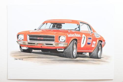 HOLDEN: A print after the original artwork depicting a HQ Holden GTS Monaro