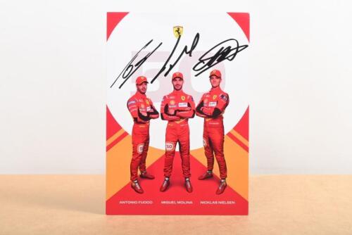 499P: A very recent Ferrari 499P Hypercar AF corse team card signed by drivers Antonio Fuoco, Miguel Molina, Nicklas Nielsen