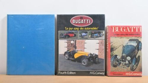 BUGATTI: A group of three hardcover books by H.G. Conway detailing the Bugatti marque. Third & Fourth Editions of 'BUGATTI - Le pur-sang des automobiles'