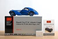 TYP 57 SC ATLANTIC COUPE: A CMC 1:18 scale Bugatti Typ 57 SC Atlantic Coupe - Chassis-Nr.57.591 (R.B. Pope), 1938 (Item No. M-083) - in French blue. Numbered '5068'
