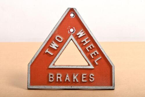 TWO WHEEL BRAKES: A 'TWO WHEEL brakes' cast aluminium badge. Removed from a Brescia Bugatti