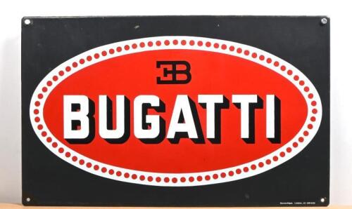 BUGATTI: A high quality and heavy enamelled sign - 'EB BUGATTI'. Produced circa 1980's by GarnierSigns, London