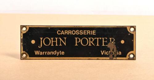 PORTER: A brass body plate - 'CARROSSERIE JOHN PORTER, Warrandyte, Victoria' - as was attached to Brescia Bugatti Chassis 2064