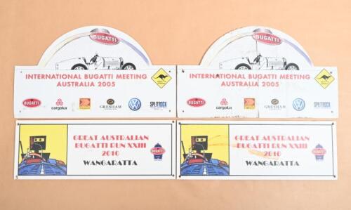BUGATTI CLUB AUSTRALIA: A group of four BUGATTI CLUB AUSTRALIA event plate placards. 'INTERNATIONAL BUGATTI MEETING AUSTRALIA 2005' & 'GREAT AUSTRALIAN BUGATTI RUN XXIII WANGARATTA' event placards