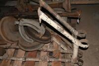 TRAPEZOIDS:, two trapezoids plus flanges, rear diff housing, two engine tubes, two rear axles half shafts, complete set of brake shoes, drums and backing plates. Two rear crossmembers, two brake cross shafts, a drive shaft, steering drop arm, two drag l - 3