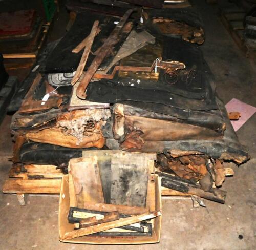 INTERIOR: A Pallet of interior seat and trim parts for Lambda, mostly black with some wooden trim included. completeness unknown